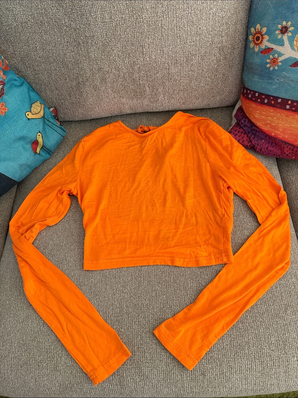 SHEIN Bright Orange Backless Cropped Long-Sleeve Top